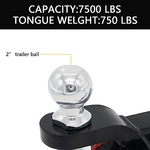 Trailer Hitch Ball Mount with Tow Shackle and 3/4" Hitch Pin Clip for Heavy Duty Trucks, SUVs, and Cars, Multifunctional 2 in 1 Hitch Mount Fits 2Inch Hitch Receiver