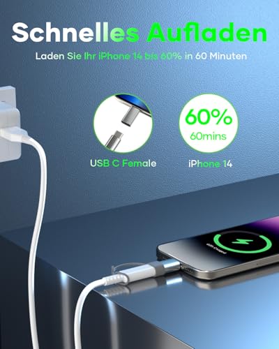 Zestiq USB C auf Lightning Adapter, 2 Stück Adapter USB-C auf Lightning für iPhone 14/13/12/11/iPad/Air/Mini/Airpods, Nicht für Kopfhörer/Audio/OTG