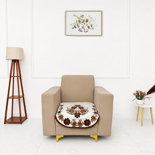 Image of Homerz Premium 'Surya Series' Sofa Cover | Stylish Sofa Protector | Net Fabric | Anti-Stain & Washable Slip Cover Exact Size Antislip (Daisy Brown, 1 Seater, Only Seat Cover)