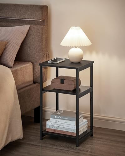 Image of VASAGLE Tall Side Table, End Table with Storage Shelves, 3-Tier Slim Table, Steel Frame, for Living Room, Study, Bedroom, Industrial, Black ULET273B16