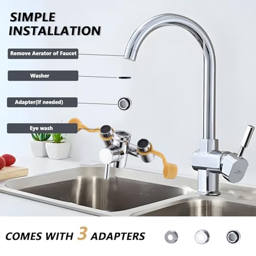 Image of TIDYENDURE Faucet Mounted Eyewash Station with Cover, Faucet Mounted Emergency Eye Wash Station Sink Attachment, Eye Wash Kit, Eye Wash Unit for Lab, Factory, Industry Site, Workshop, Office and Home