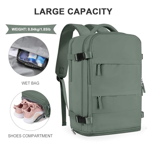 Image of coowoz Large Travel Backpack For Women Men,Carry On Backpack Flight Approved,Hiking Backpack Waterproof Outdoor Rucksack Casual Daypack Fit 15.6 Inch Laptop Shoes Compartment,30L(Olive Green)