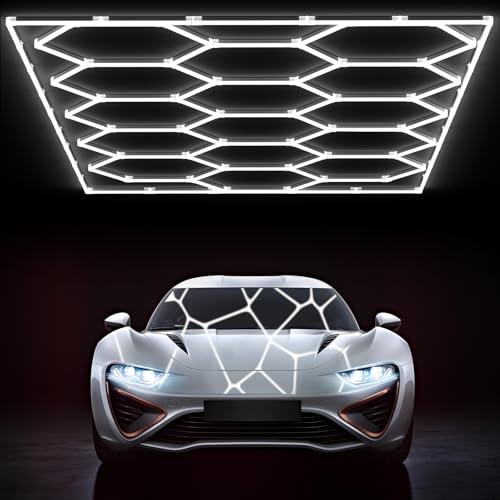 hyperlite gen 2 hexagon garage lights 624w 62400lm 15 grids hexagon led lights 6500k ultra bright honeycomb hex lights easy install durable design for garage car detailing workshops gym