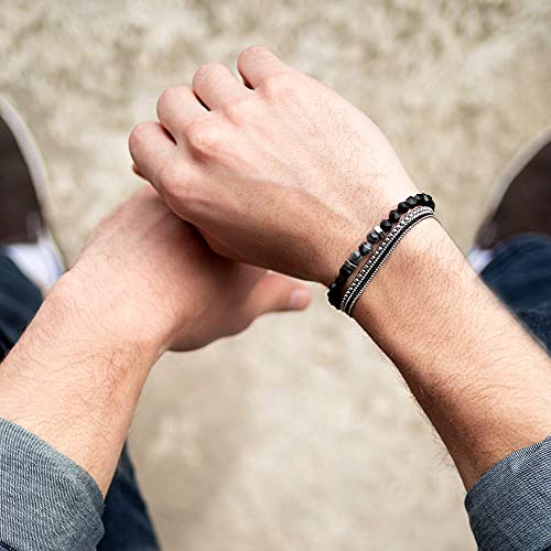 Bracelets For Men - Set Of 2 Bracelets For Men - Men's Bracelets - Men's Beaded Bracelet - Set Of Stainless Steel Cuff Chain Layered Bracelet And Gemstone Bracelet - Men's Jewelry #TOP4