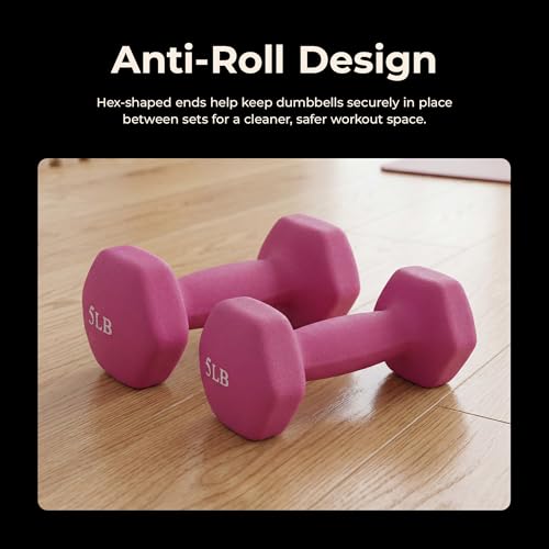Image of Sunny Health & Fitness Neoprene Coated Hex Shaped Dumbbell Non-Slip Fitness Weights for Home Gym Exercise, Full Body Workout Strength Building, Weight Loss, Sold in Pairs - Sizes - 2LB, 5LB, 8LB, 10LB