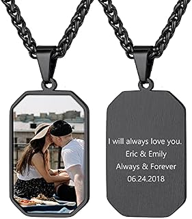 GOLDCHIC JEWELRY Personalised Photo Dog Tag for Men, Men's Gold Custom Picture Engraved Military Necklace for Women, Stainless Steel Personalized Jewellery Gifts