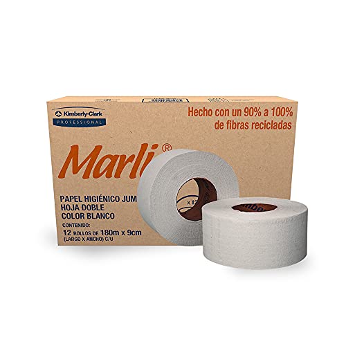Opiniones de Papel higienico , tabla con los diez mejores. 46 Papel Higiénico Bobina Jumbo Jr Marli, Bobina Hoja Doble, 180M, 12 Rollos, Kimberly Clark Professional.