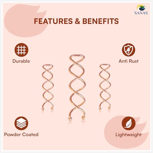 Image of Sanas Hair Pins for Hair Styling (10Pcs) U Pin for Hair Clips for Hair Styling Hair Pins for Women Wedding Girls Juda Pins For Hair Bun Accessories & Clips for Women Spiral U Pin (10Pcs) (Copper)