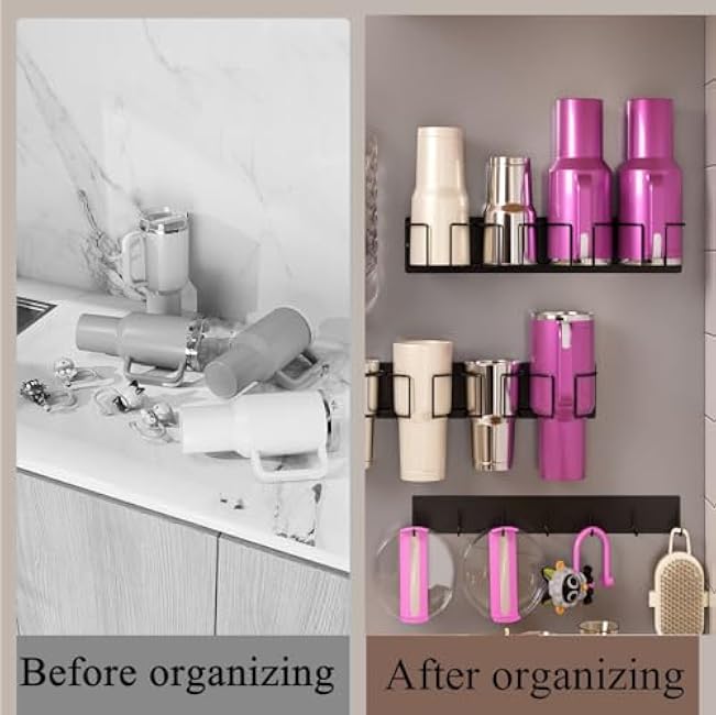 Magnetic Cup Holder for Stanley Cups,Magnetic Stanley Cup Holder,Durable Home Organizer for Stanley 40oz Tumblers,Features a Powerful Magnetic for refrigerators-2 Cup Holders+1 Cup lid Holder