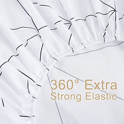 Image of Best Season Bed Sheet Set 4 Pieces -Full Size-Soft Durable Microfiber Bedding Sheet Set,Deep Pocket,Stain,Fade & Wrinkle Resistant(Geometric White)