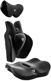 Memory Foam car seat Cushion & Lumbar Support Pillow & Neck Pillow Three-Piece Set, Suitable for Subaru XV 2011-2024,Agate Black