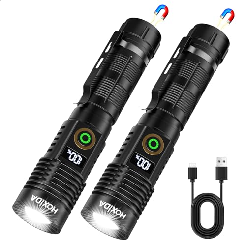 Hoxida Rechargeable Flashlights 2 Pack, 6 Modes Zoomable Powerful Tactical Linternas with LCD Digital Display, Super Bright High Lumens Handheld Magnetic Flashlights for Home Emergencies Camping - image 1