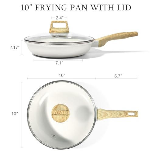 Image of GiPP Ceramic Nonstick Frying Pan with Lid - 10 inch Healthy Non-Toxic Non Stick Skillet Omelette Pans, Induction Compatible Chef Pan, PFAS & PFOA-Free, Dishwasher Safe, Stay Cool Handles
