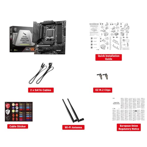 Image of MSI MAG B650M Mortar WiFi Gaming Motherboard (AMD Ryzen 9000 /8000 /7000 Series Processors,AM5,DDR5,PCIe 4.0,M.2 Slots,SATA 6Gb /s,USB 3.2 Gen 2,HDMI /DP,Wi-Fi 6E,Bluetooth 5.3,2.5Gbps LAN,mATX)