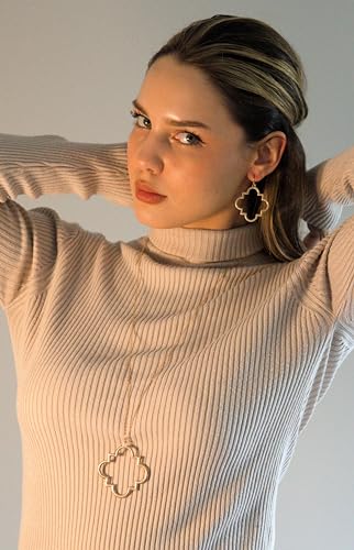 POMINA Gold Fashion Long Chain Necklace Quatrefoil Necklace Two-Tone Clover Pendant Necklace Geometric Pendant Sweater Long Necklace for Women2