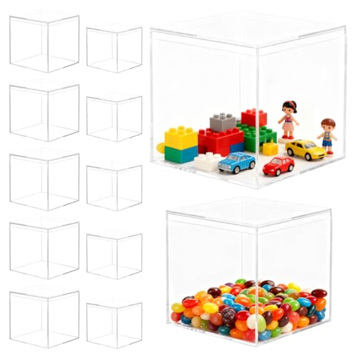 TESSTSY 12 Piezas Caja de Exhibición Acrílica 5.5x5.5x5.5 cm/4.5x4.5x4.5 cm, Cubos de Acrílico Transparente, Caja Transparente con Tapa, caja de Acrílico, para Pequeñas Joyas, Snacks, Dulces