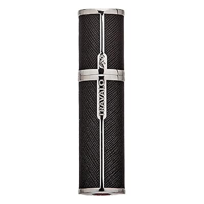 Travalo Milano Perfume Atomizer - Leak-Proof and TSA Approved for Air Travel - Reusable, Airtight, Easy Fill Mini Pump Sprayer - Lightweight Vegan Leather with Polished Metal Outer Shell - Black