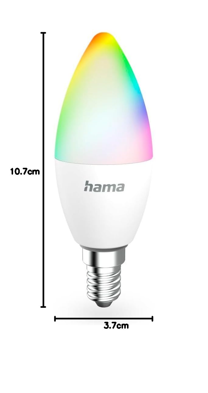 Inteligentna Żarówka LED Smart Home E14 RGBW Hama WiFi Smart Matter 4,9W, Kompatybilna z Alexa, Google Assistant, Apple Siri, 16 Milionów Kolorów, Bezpośrednie Połączenie z Wi-Fi
