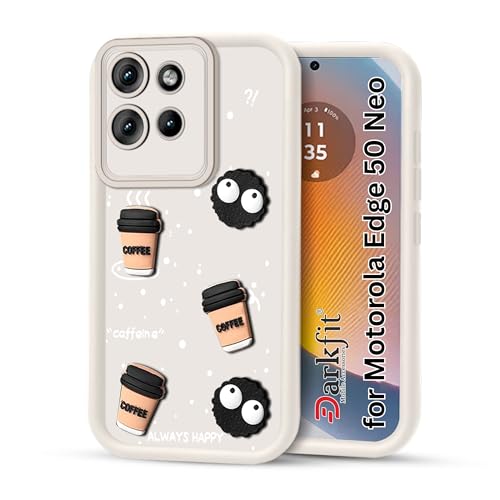 Image of Back Case Cover Compatible with Motorola Edge 50 Neo | Cute Fun Cartoon Ball 3D Coffee Silicone Case | Body Protection | Camera Protection | Shock Proof | Color White | Pack of 1