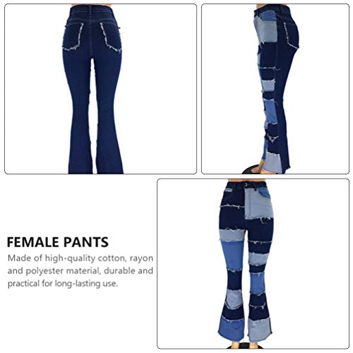 Calça jeans feminina de cintura alta SOIMISS com aplique flare e cintura alta com calça de sino, Azu