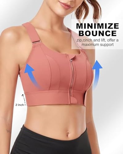 GLAMORAS Women Polyester Spandex High Impact Front Zip Sports Bra Longline Fitness Criss Cross Back Crop Tops with Adjustable Velcro Strap at Band and Shoulder for Gym, Yoga & Workout - Size: M-4XL