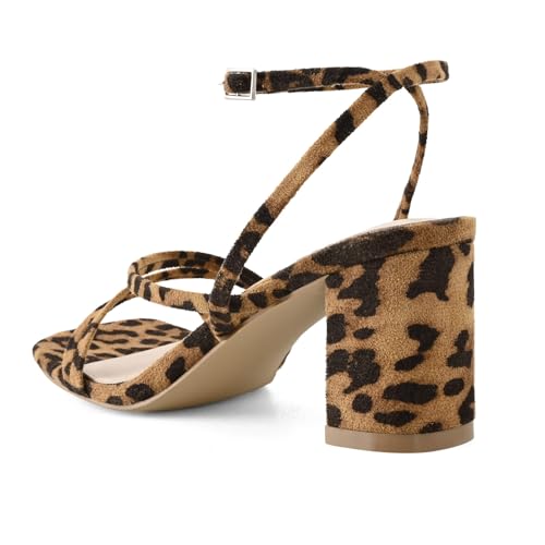 Image of LACUONE Strappy Heels for women Block Heels Square Toe Chunky Ankle Buckle Pump Heeled Sandals