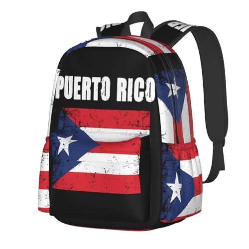 Puerto Rico Flag Laptop Backpack Work Travel Backpacks Business Rucksack Casual Outdoor Daypack with Adjustable Strap Bags for Sports Office Gym Hiking