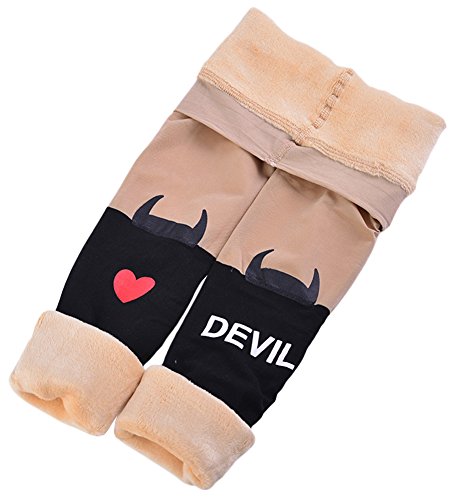 X&F Girls' Cute Cartoon Patchwork Fleece Lined Tights Winter Footless Leggings