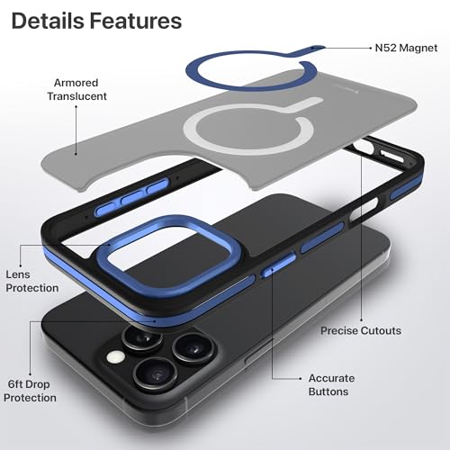 Image of Vaku Luxos Elemento Magpro Back Cover Case for iPhone 16 Pro Max Scratch Resistant Camera Screen Protector TPU Shockproof 10ft Drop Protection Support Mag-Safe Wireless Charging- Blue