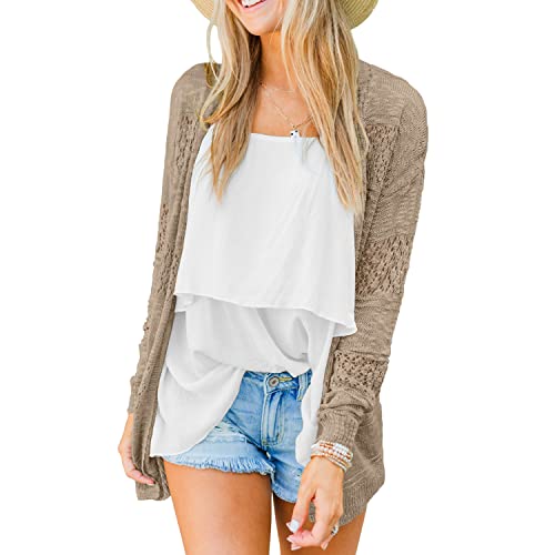 Besfly Women'S Breathable Crochet Cardigan Open Front Knit Cardigans Loose Outwear Boho Khaki M thumb #2