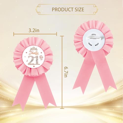Image of Finally 21 Tinplate Badge, Happy 21st Birthday Button, Rose Gold Crown Badge Pin for Women, Diamond Brooch Buttons for Twenty One Birthday Party
