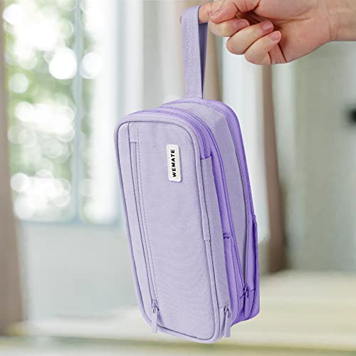Wemate Large Pencil Case, Foldable Pencil Pouch With Zipper Compartments & Handle, Aesthetic Pencil Case For Adults, Pencil Bag Pen Case For Office Purple #TOP5