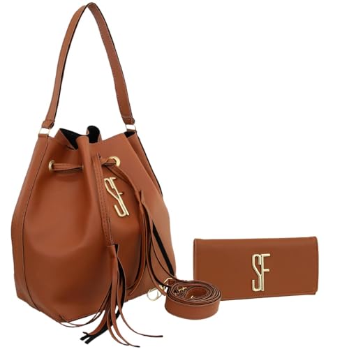 Bolsa Saquinho De Couro Feminina com Carteira Conjunto Prático Estiloso Versátil Durável Cor Caramelo