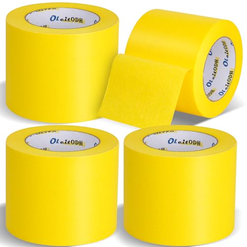 Image of 4 Rolls Yellow Painters Tape Bulk 4 inch x 60 Yards, Total 240 Yd, Painters Masking Tape No Residue Wall Painting Tape Artist Tape Trim Edge Finishing Tape for Wall Painting Decoration DIY Supplies