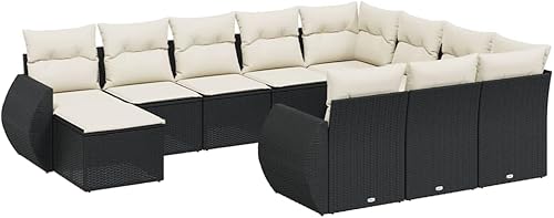 Miniatura 2 de 11-Piece Garden Sofa Set with Cushions in Black and Cream White, Modern Outdoor Furniture with Modular Setup and Robust Construction,