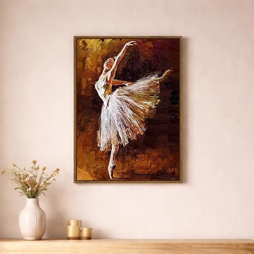 Image of Modern Abstract Ballerina Framed Canvas Painting For Living Room | Textured Impressionist Dancing Lady Wall Art For Livingroom Wall Decor, Home Decor, Bedroom, Hallway's, Office, Hotel - 43x58 cm