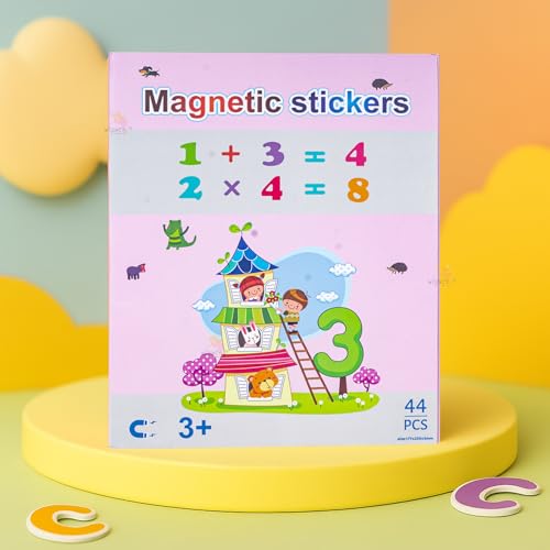 Image of WISHKEY Magnetic Number Stickers for Kids - 44 PCS Math Learning Set with Numbers, Counting Animals & Math Symbols, Educational Montessori Toy for Kids Age 3+