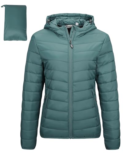 Image of Outdoor Ventures Women's Packable Lightweight Full-Zip Puffer Jacket with Hood Quilted Winter Coat