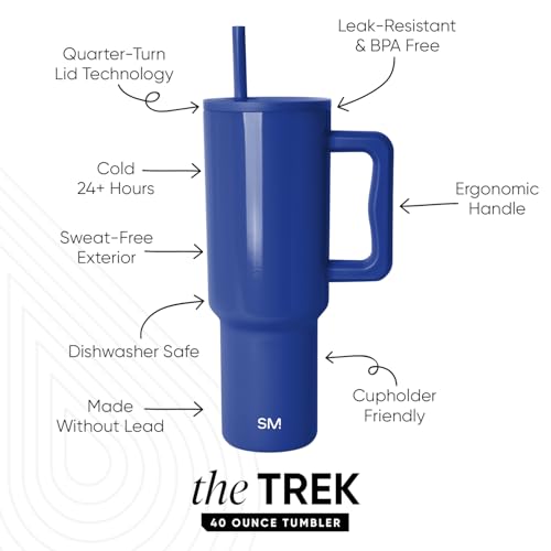 Image of Simple Modern 40 oz Trek Tumbler with Handle and Straw Lid | Cup Holder Friendly Insulated Stainless Steel Travel Mug | Marian Blue