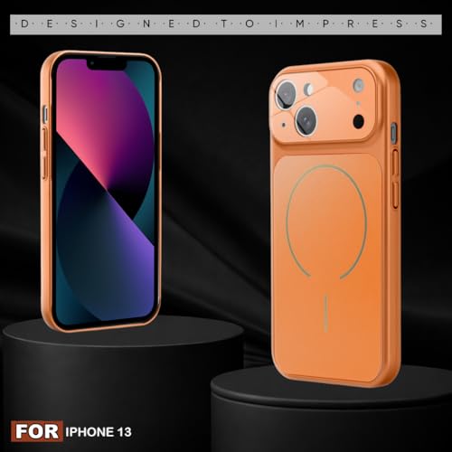 Image of SHINESTAR Premium Luxury Case Compatible with iPhone 13 | Protective Back Cover with Camera Lens Safety | Wireless Charging Support | Slim Fit Durable Design | Enhanced Grip Protection Orange