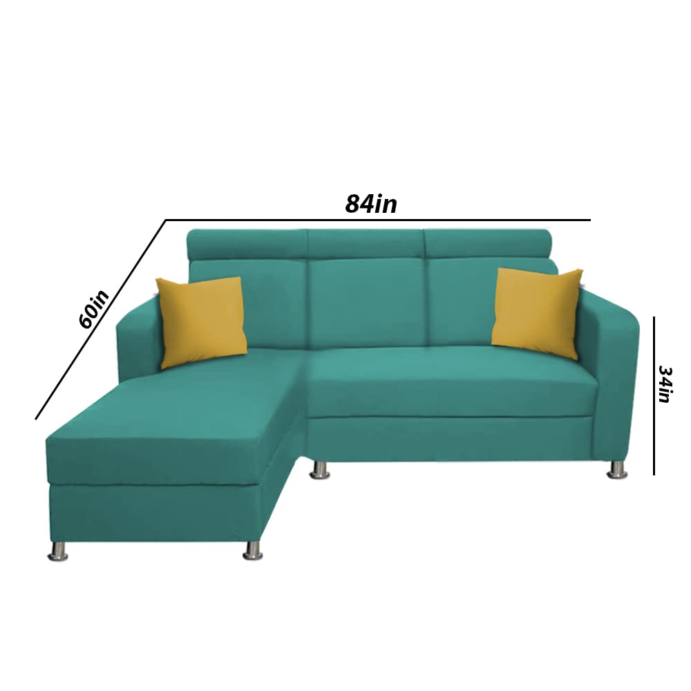 BRAXTON Ammya LHS 4 Seater L Shape Sofa Set for Living Room (Turquise Fabric) 3