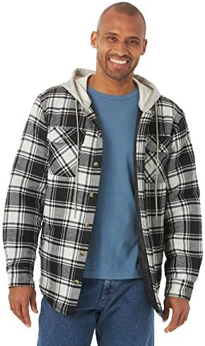 Wrangler Authentics Men's Long Sleeve Quilted Lined Flannel Shirt Jacket with Hood
