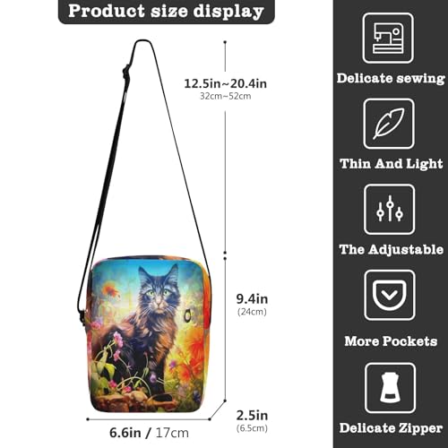 messenger bag for women Shoulder Bag For Woman Cross Over Purse Adjustable Strap for business business- Cat Watercolor Style Colorful Black Cottage3