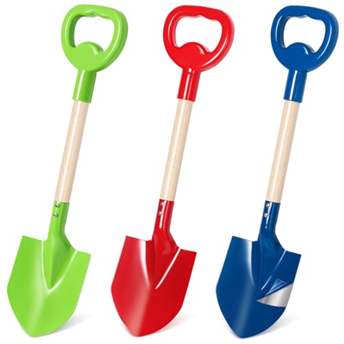 MTDASB Pelles de plage en métal durables avec poignées en bois pour enfants et adultes – Polyvalentes pour creuser et pelleter