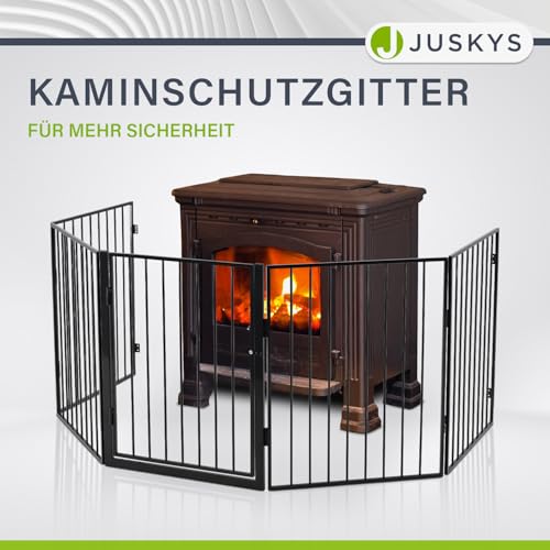 Juskys Metall Kaminschutzgitter 300 x 76 cm klappbar - Schutzgitter für Tiere - 5 Elemente inkl. Tür - Laufgitter Absperrgitter
