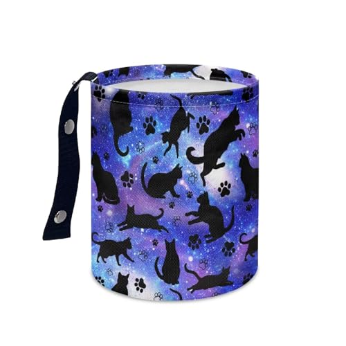 Image of Galaxy Black Cat Car Trash Bag, Car Trash Can - Cute, Portable, Collapsible for Back Seat, Floor, or Hanging Headrest Waste Basket Car Garbage Accessory