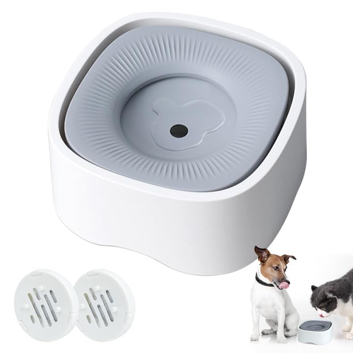 Qianyou Comedero Perro Antivoracidad 1200ML,Flotante, Antivuelco, Antisalpicaduras,Bebedero Perro Grande,Comedero Gatos,Bebedero Perro Portatil,2 Elementos de Filtro,Blanco