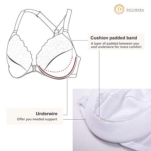 Image of DELIMIRA Women's Front Closure Racerback Bras | Plus Size, Full Coverage, Lace, Underwire, No Padding Unlined