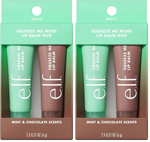 Image of e.l.f. Squeeze Me More Lip Balm Duo, Moisturizing Balm For A Sheer Tint Of Color, Made With Hyaluronic Acid, Vegan & Cruelty-Free, Mint & Chocolate (Pack of 2)