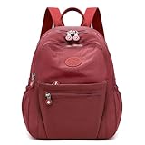 Backpack Purse for Women Ladies Nylon Bag Casual Daypack Travel Shopping Pack (A Style Wine Red)